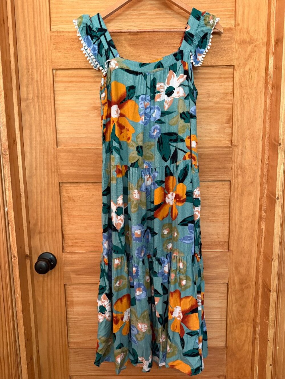 THML Tropical Floral Embroidered Tiered Midi Dress Women's size S